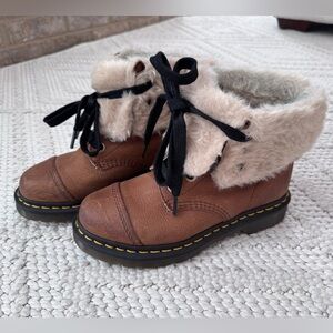 Rare Dr. Martens Aimilita Fur Lined Leather Fold Over Combat Boots